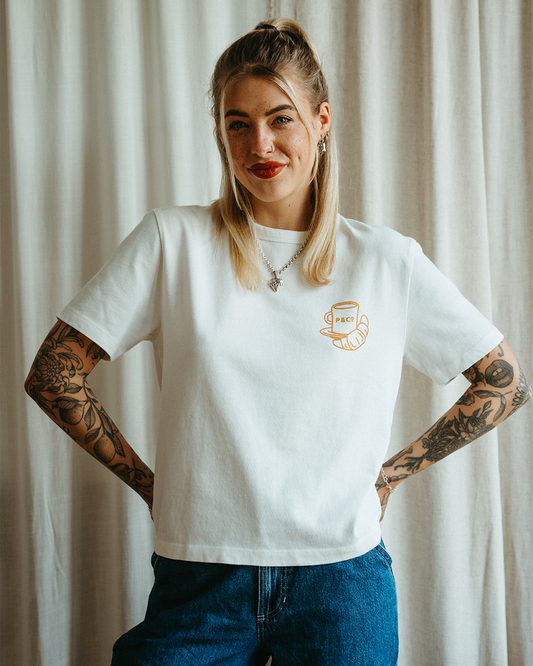Dayteks Coffee & Croissants Women's Regular Fit Organic Cotton T-Shirt Off White