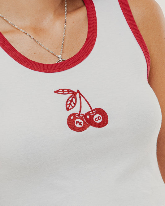 Ares Textile Women's Cherry Ringer Tank Off White & Red 100% Organic Cotton