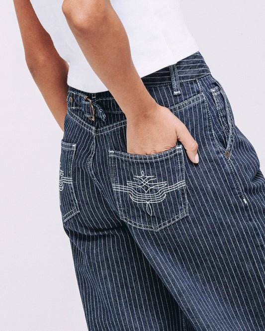 Forteks Grace Barrel Leg Jean Blue Hickory 13oz Denim
