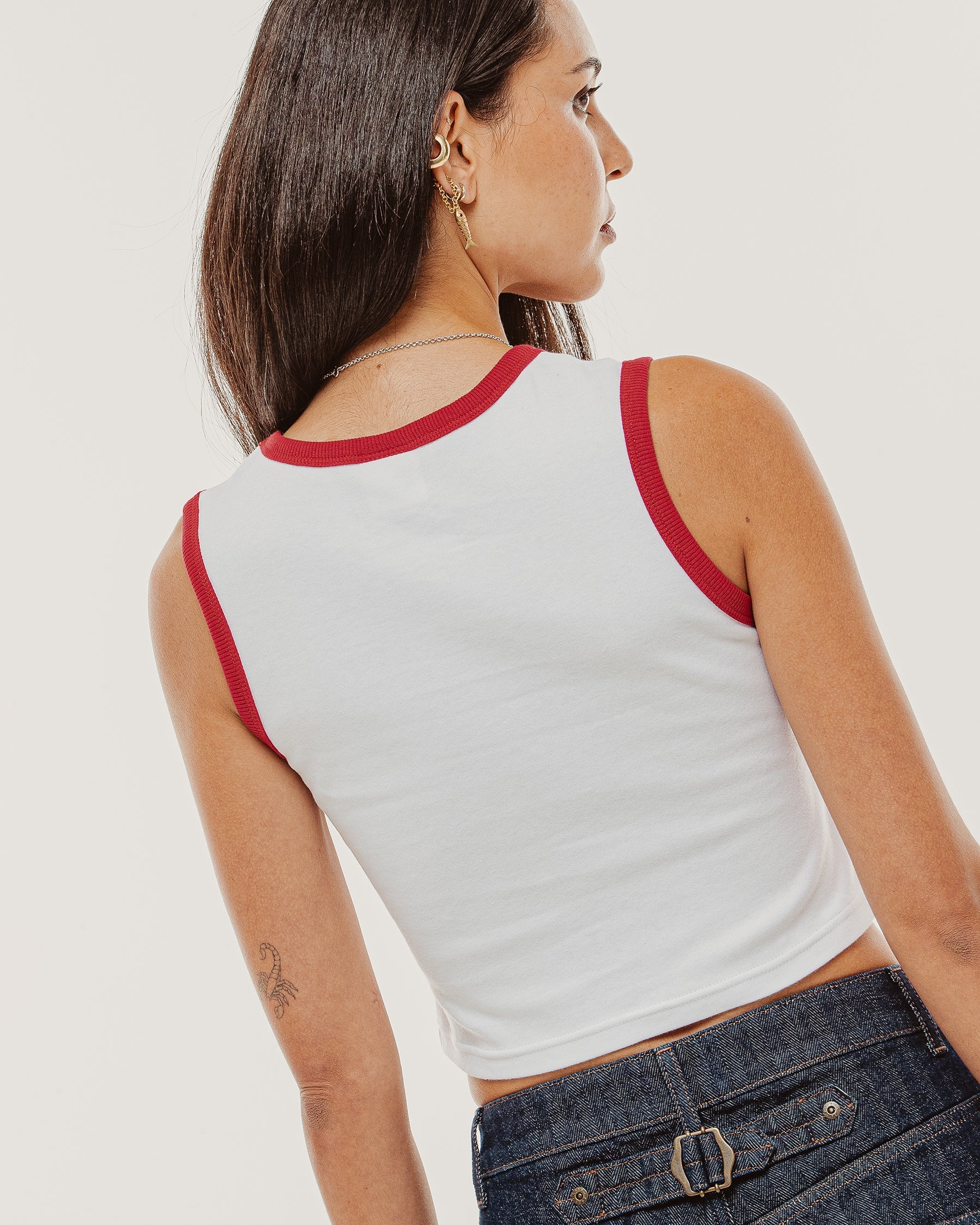 Ares Textile Women's Cherry Ringer Tank Off White & Red 100% Organic Cotton